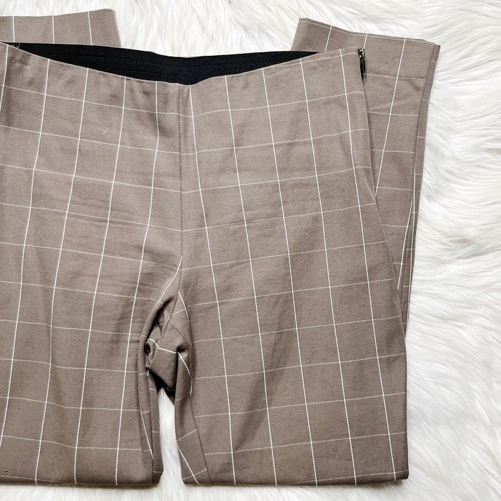 a new day Plaid Ab Technology Waistband Flat Front Dress Pants Brown White 6